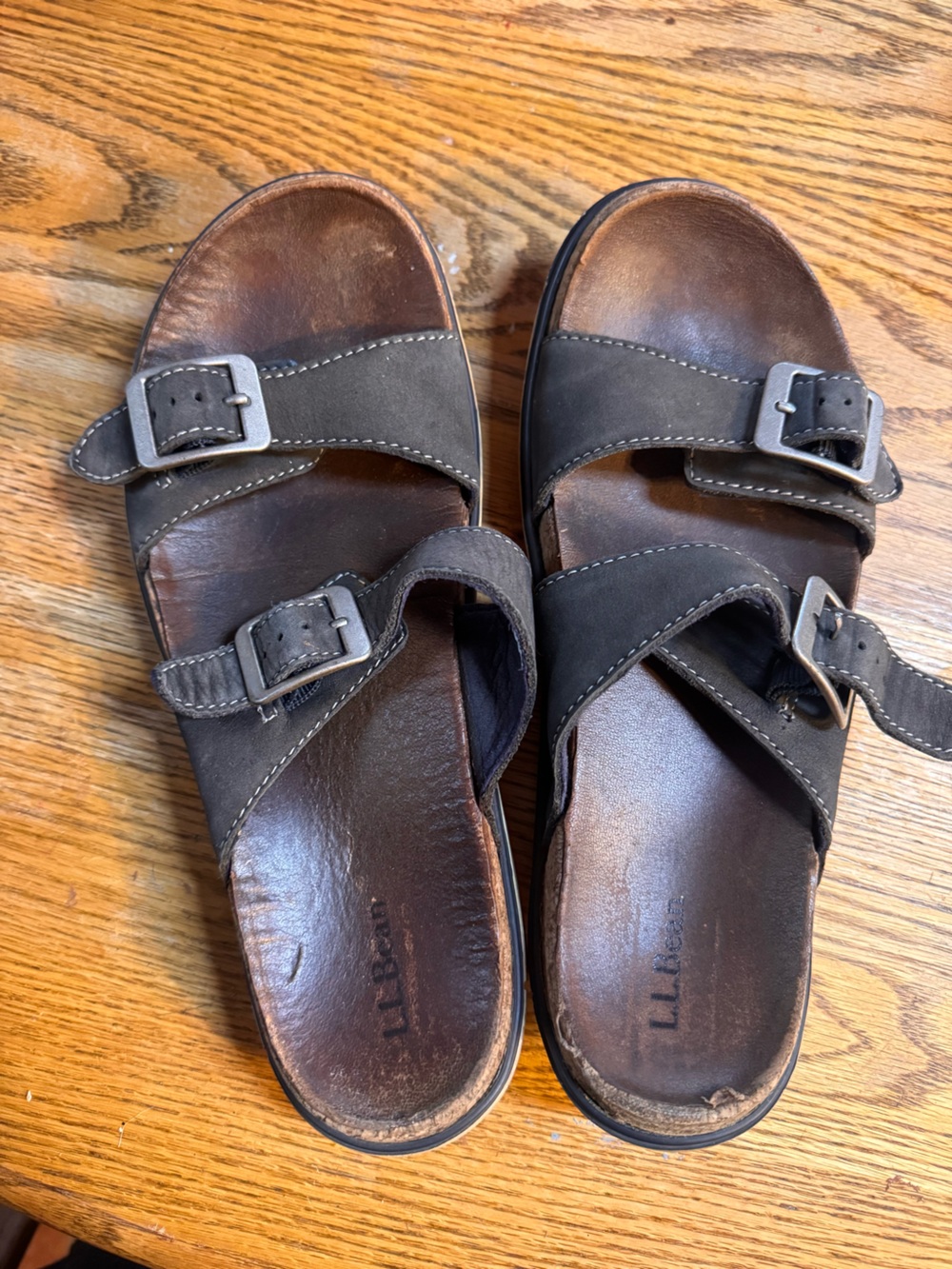 L.L. Bean Brown Leather Double-Buckle Women's Slide Sandals size 8